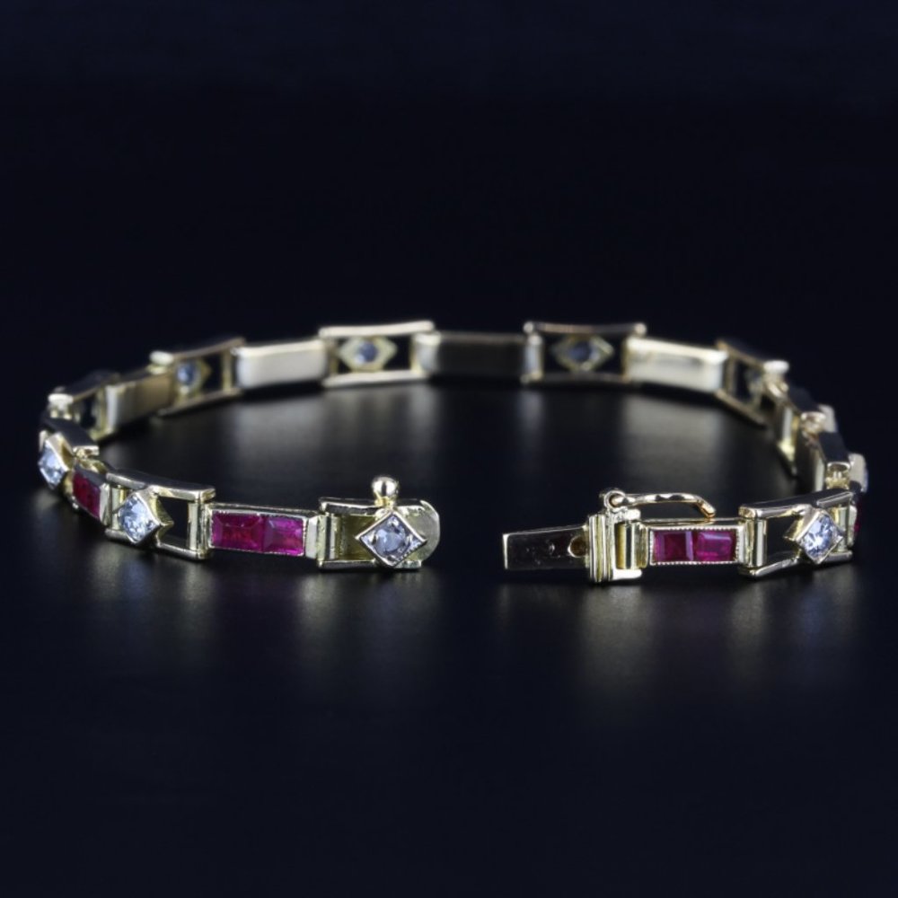 18K Yellow Gold Vintage Diamond and Garnet Anniversary Bracelet - Picture 7 of 8
